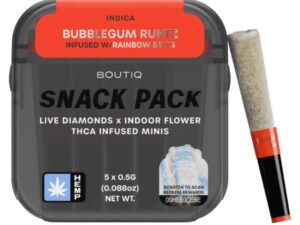 BOUTIQ SNACK PACK LIVE DIAMONDS 2.5G MINIS – BUBBLEGUM RUNTZ INFUSED W / RAINBOW BELTS